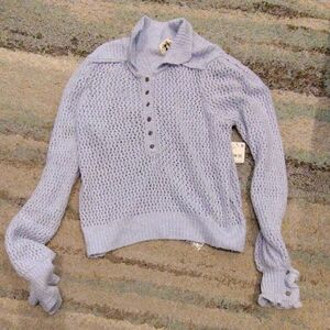 Free People Women’s Light Lavender Knit Polo Sweater